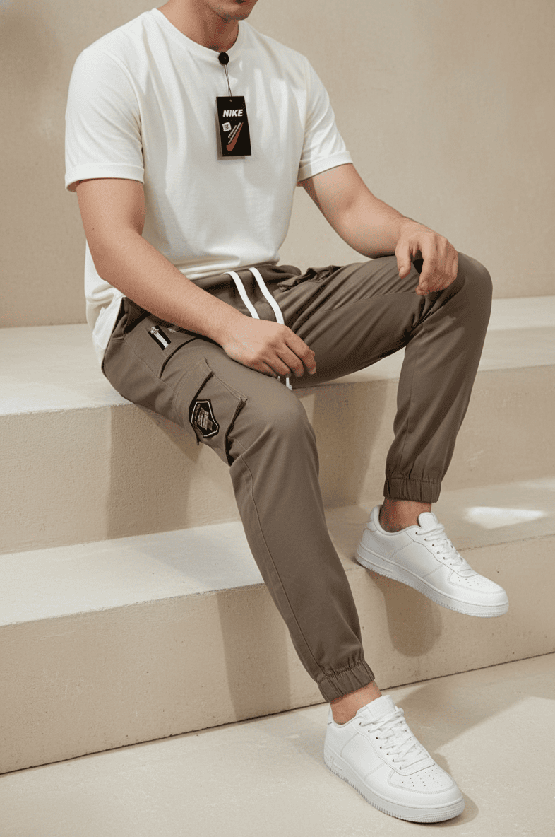 9 Pocket Fashion Cargo Brown with side zip pockets and multi-pocket design