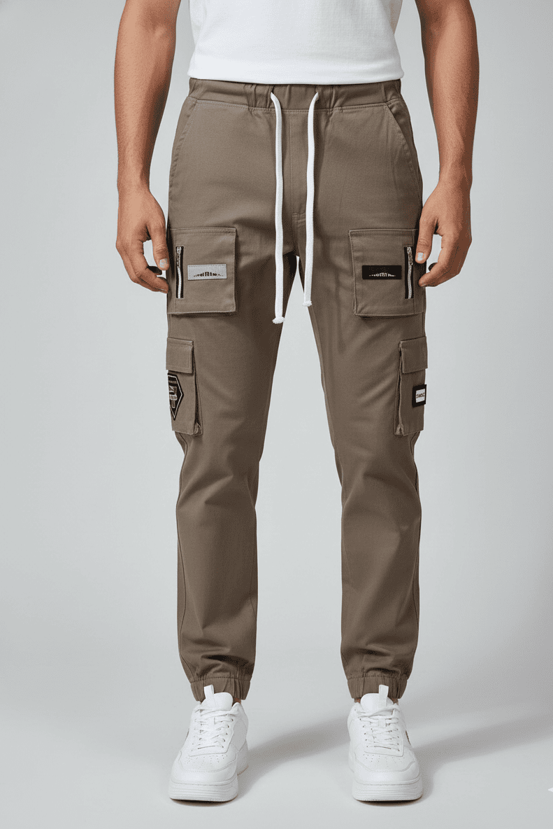 9 Pocket Fashion Cargo Brown with side zip pockets and multi-pocket design