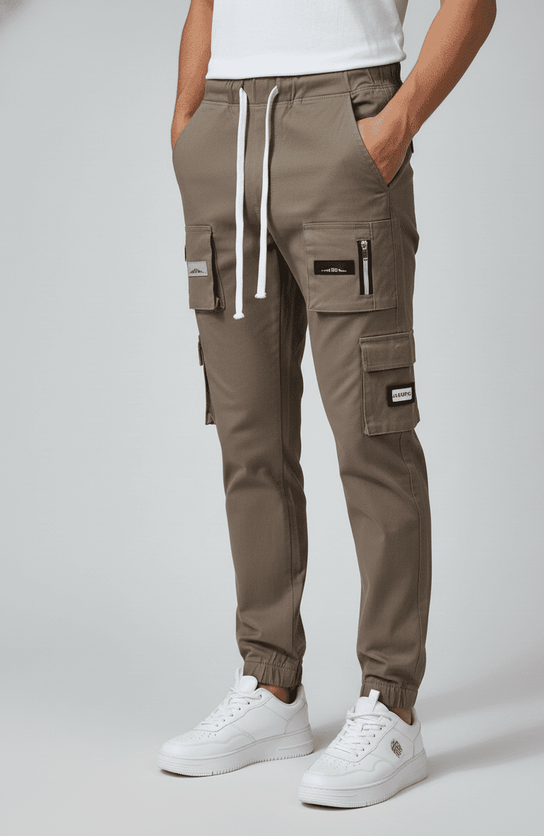 9 Pocket Fashion Cargo Brown with side zip pockets and multi-pocket design