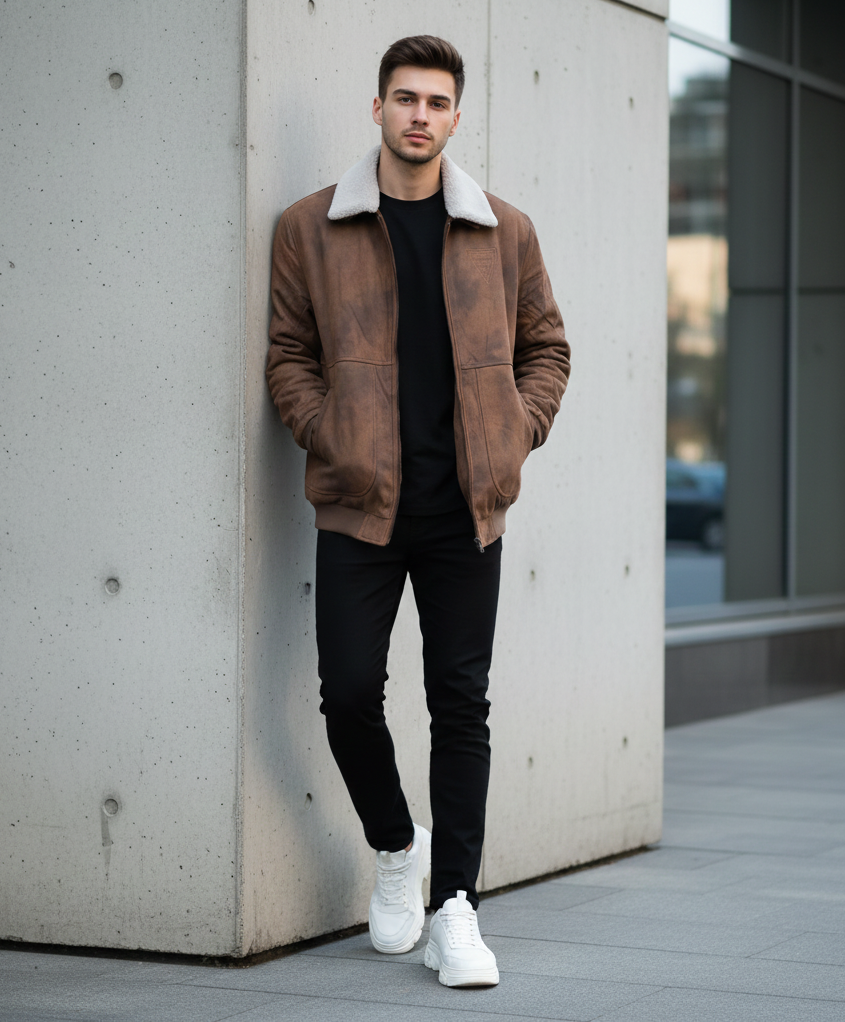 PSOUCBS User Die Colar Jacket in Chestnut Brown with Sherpa collar and faux-fur lining