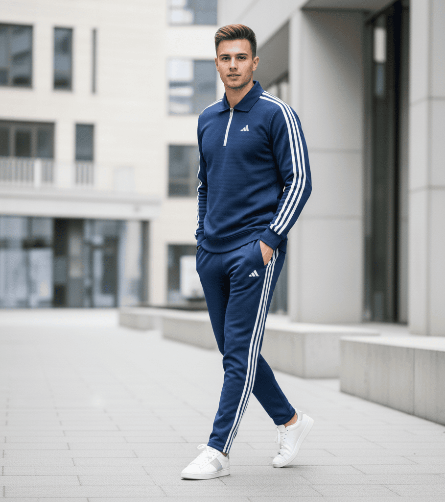 ADIDAS 3 STRAP COLLAR HALF ZIP CHECK TRACKSUIT | Navy Blue
