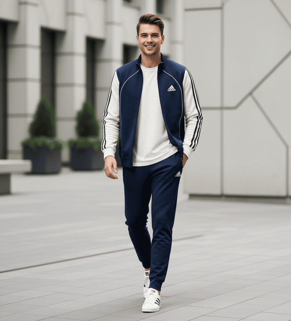 FULL ZIPPER SWEATSHIRT ADIDAS - NAVY BLUE TRACK JACKET - Image 3