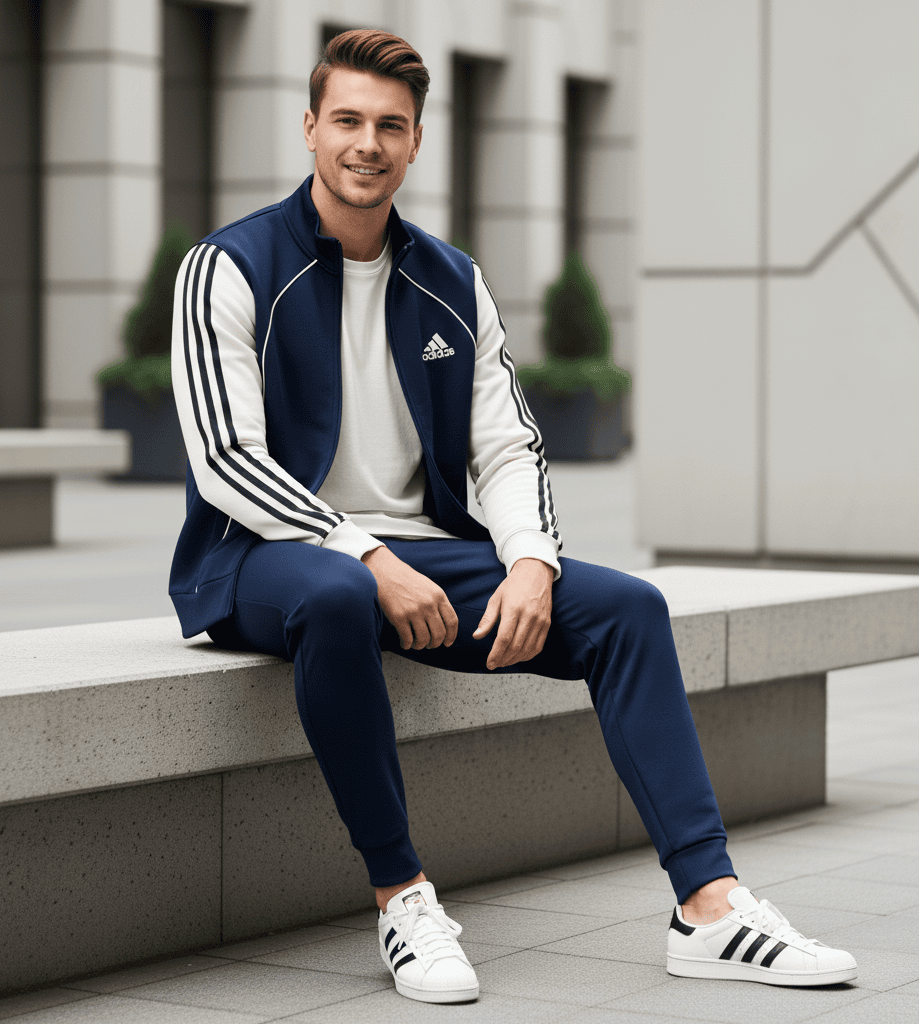 FULL ZIPPER SWEATSHIRT ADIDAS - NAVY BLUE TRACK JACKET - Image 6