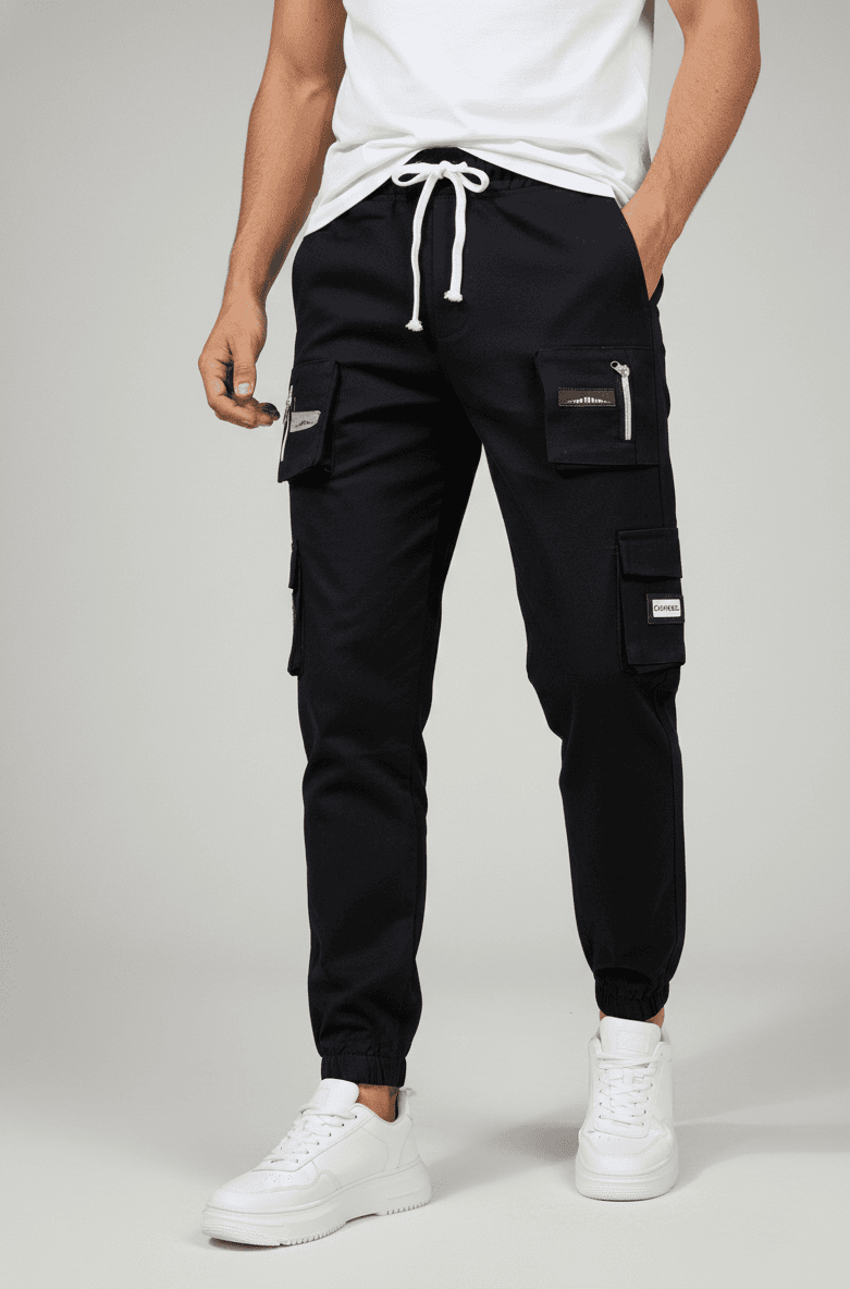 9 Pocket Fashion Cargo Black with multi utility pockets and side zip pockets