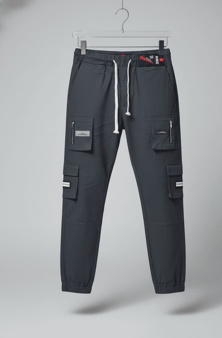 9 Pocket Fashion Cargo Dark Grey with side zip pockets and multi-pocket design