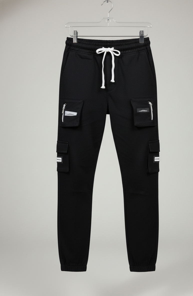 9 Pocket Fashion Cargo Black with multi utility pockets and side zip pockets