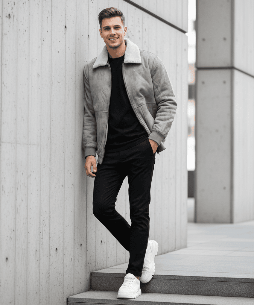 PSOUCBS User Die Colar Jacket in Gray with Sherpa Collar and Faux-Fur Lining